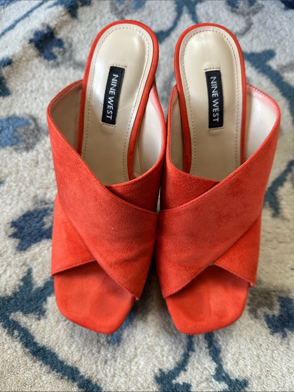 Nine West Bright Orange Suede Platform Sandals - Picture 3 of 5